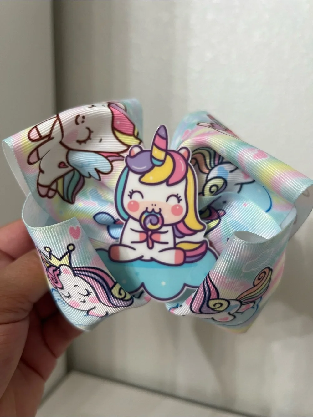 Assorted Kids Unicorn & Glitter Hair Bows - White, Silver, Pastel